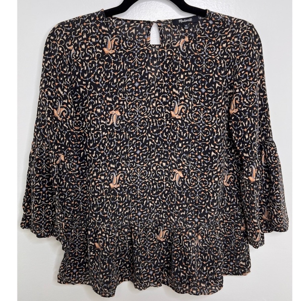 Madewell 100% Silk Fiesta Paisley Bell-Sleeve Top Bell Sleeve Size M